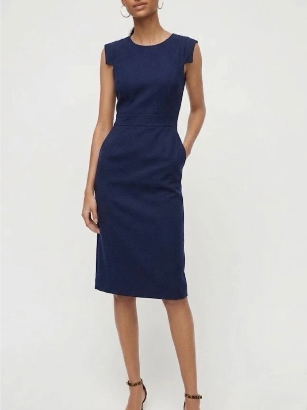 NEW! J Crew Resume Navy Blue Classic Italian Stretch Wool Timeless Sheath Dress